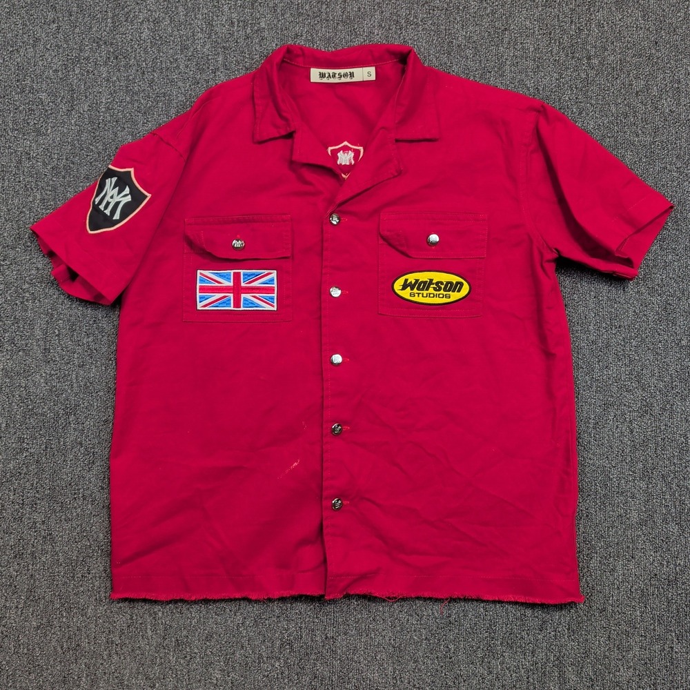 Watson Streetwear Racing Work Shirt Small Red Embroidered London Polo Raw Hem